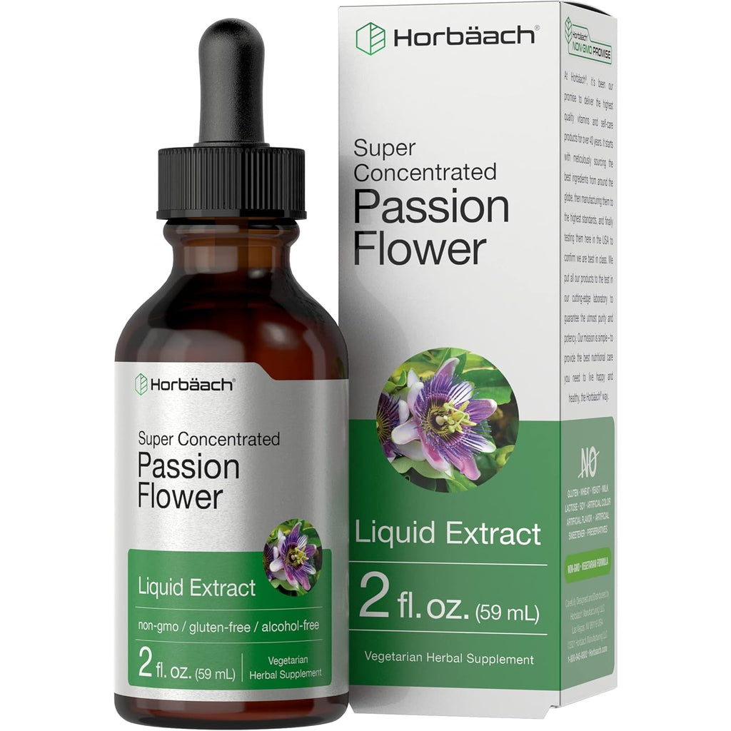 Horbäach Passion Flower Tincture | 2 Fl Oz | Alcohol Free Liquid Extract Drops | Super Concentrated Supplement | Vegetarian, Non-Gmo, Gluten Free