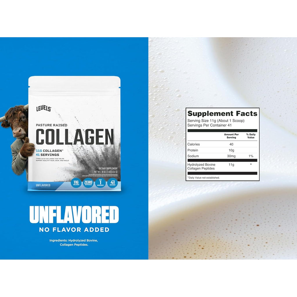 Levels Collagen Peptides, No Artificial Ingredients, 11G of Collagen, Unflavored, 1LB