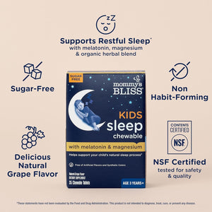 Mommy'S Bliss Kids Sleep Chewable Tablets, Melatonin, Magnesium & Calming Herbs, Grape Flavor, Sugar Free Kids Melatonin, Age 3+ (35 Servings), 35 Count (Pack of 1)