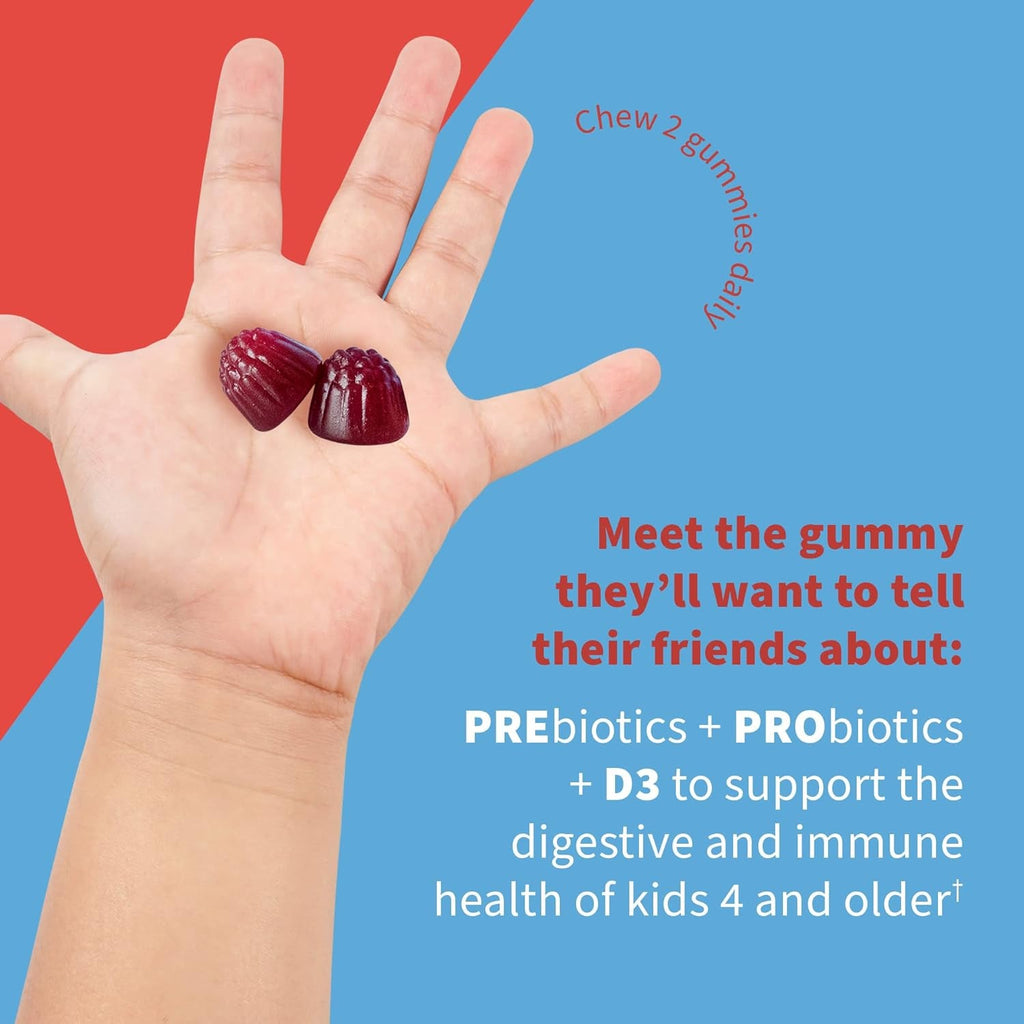 Garden of Life Dr Formulated 5 Billion CFU Prebiotic Fiber, Probiotic and Vitamin D3 Gummies for Kids Digestive & Immune Health – Gluten Free, Non GMO, No Added Sugars, Strawberry Flavor, 60 Gummies