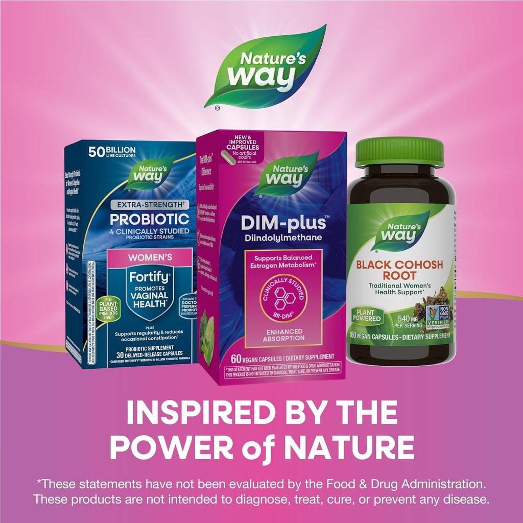 Nature'S Way Dim-Plus, DIM Supplement, Supports Balanced Estrogen Metabolism*, Supports Estrogen Hormone Balance*, Diindolylmethane, 60 Vegan Capsules