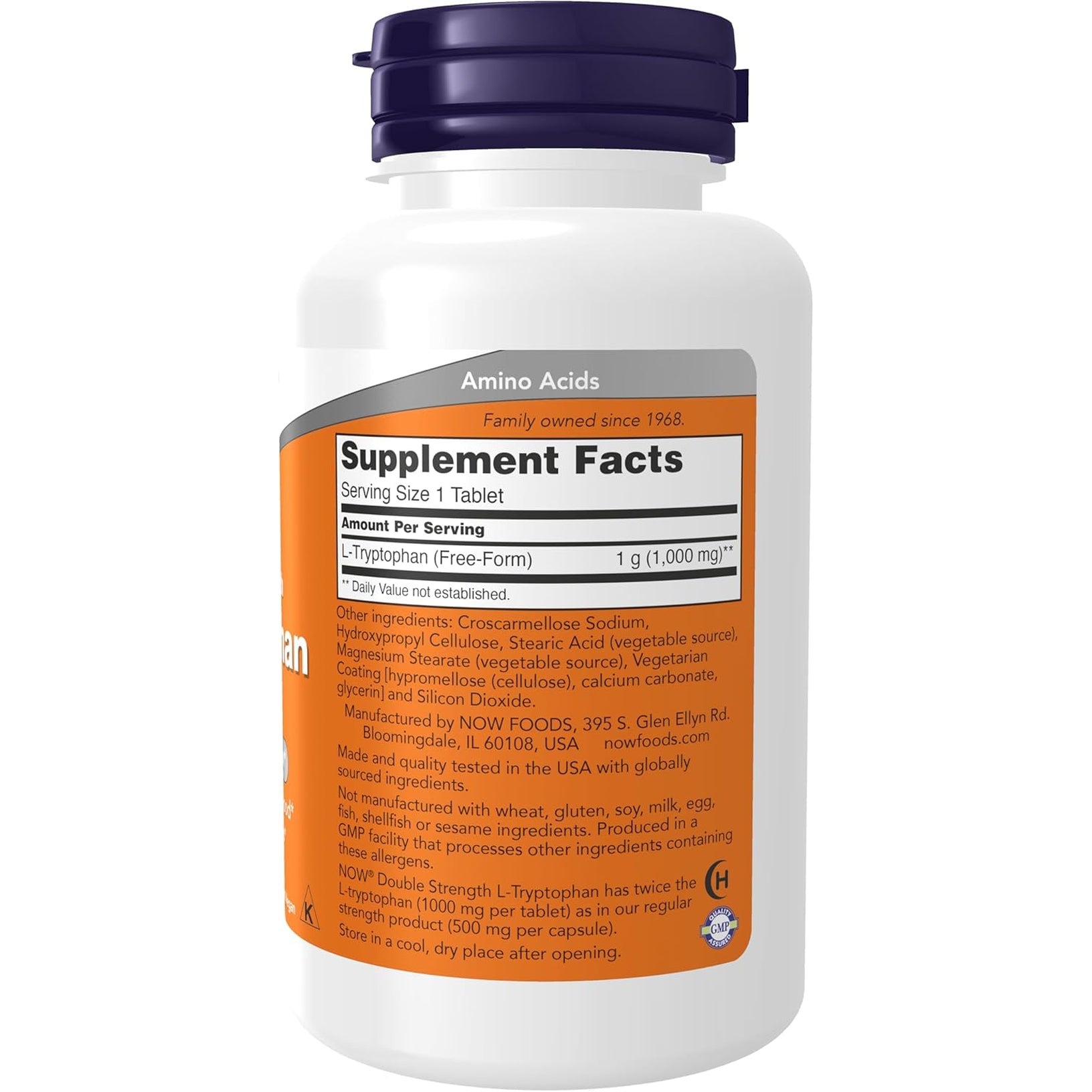 NOW Foods Supplements, L-Tryptophan 1,000 Mg, Double Strength, Encourages Positive Mood*, Supports Relaxation*, 60 Tablets