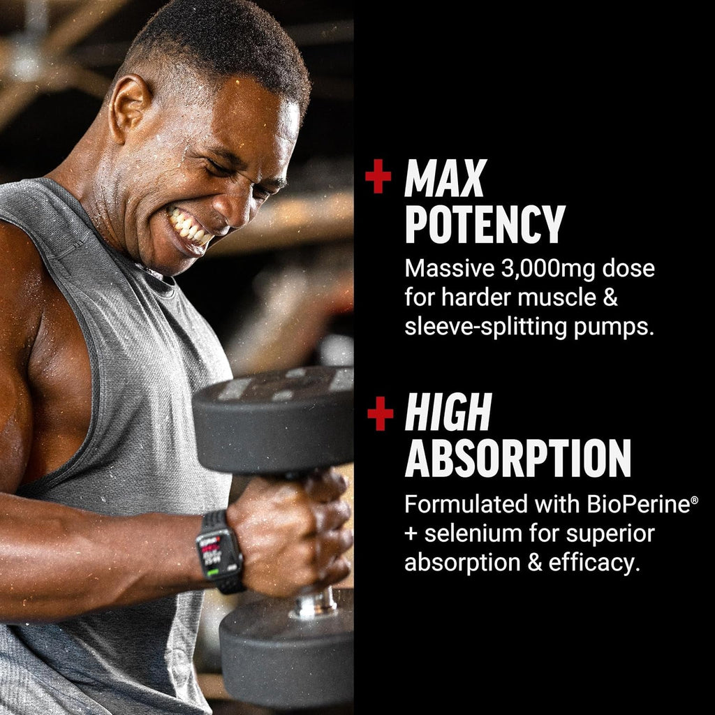 Force Factor L-Arginine Nitric Oxide Supplement with Bioperine to Help Build Muscle and Support Stronger Blood Flow, Circulation, Nutrient Delivery, and Pumps, L-Arginine 3000Mg, 3G, 150 Capsules