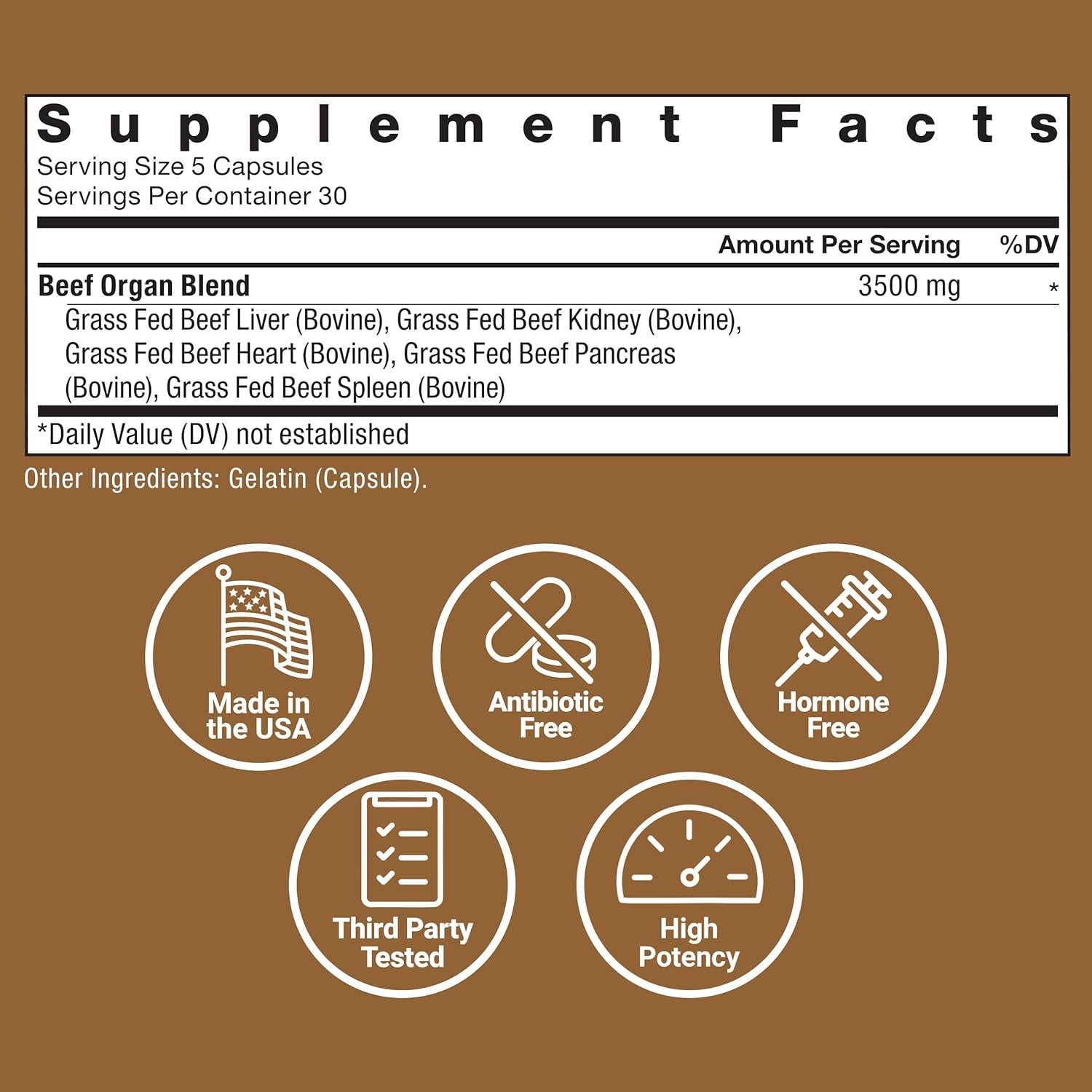 Force Factor Primal Origins Grass-Fed Beef Organs, Pasture-Raised Supplement with Liver, Kidney, Heart, Pancreas & Spleen, Hormone & Antibiotic Free, Non-Gmo, 3500Mg, 150 Capsules