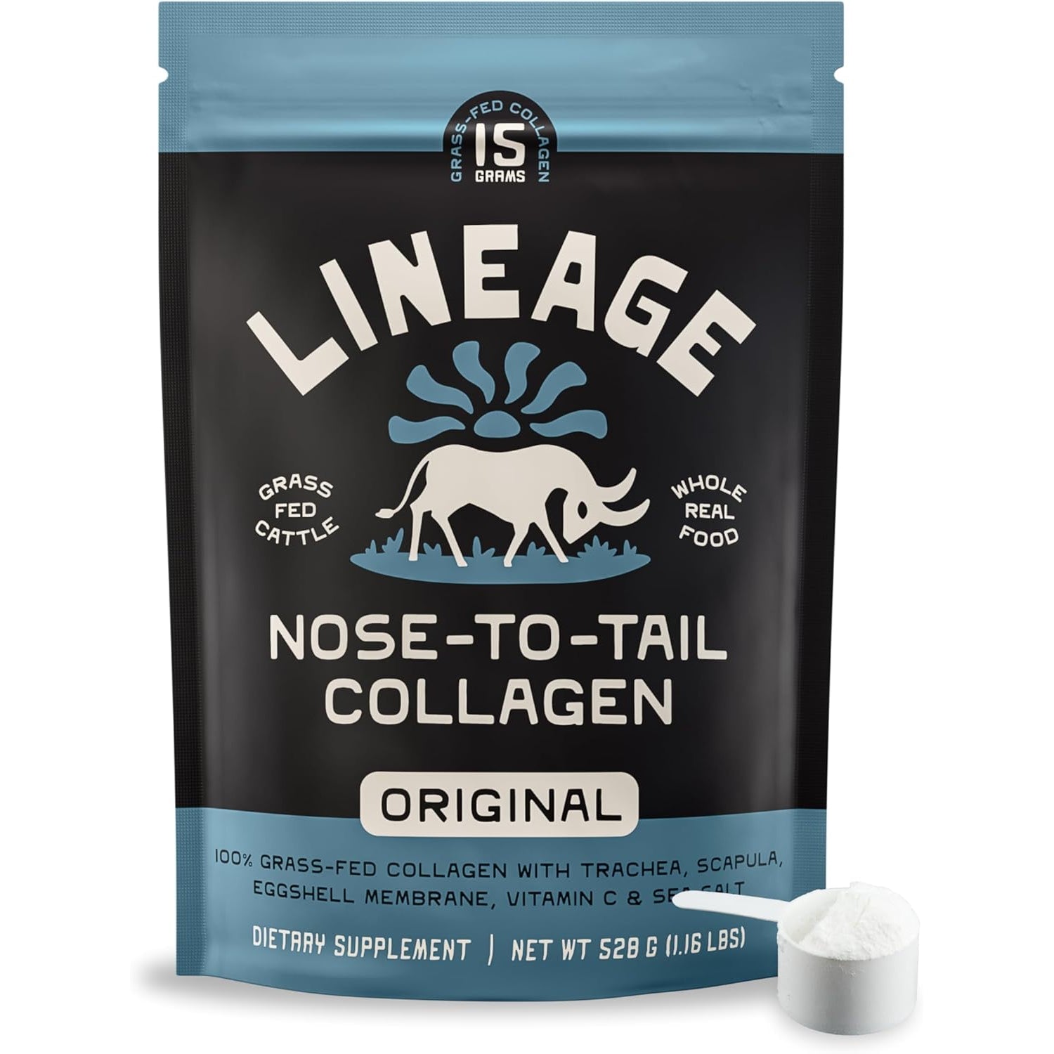 Lineage Provisions 100% Grass Fed Collagen Powder UNFLAVORED – Hydrolyzed Bovine Collagen Peptides with Trachea, Scapula, Eggshell Membrane – Collagen Protein Powder with Vitamin C – 30 Servings
