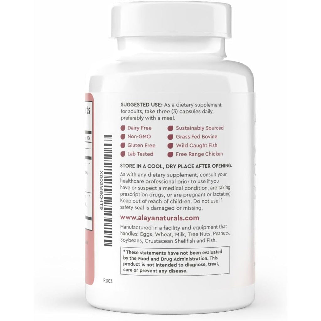Alaya Naturals Hydrolyzed Multi Collagen Peptides Protein Capsules - Type I, II, III, V, X Grass-Fed Bovine, Chicken, Marine Collagen Supplement with MSM + GC (Capsules - 120 Count)