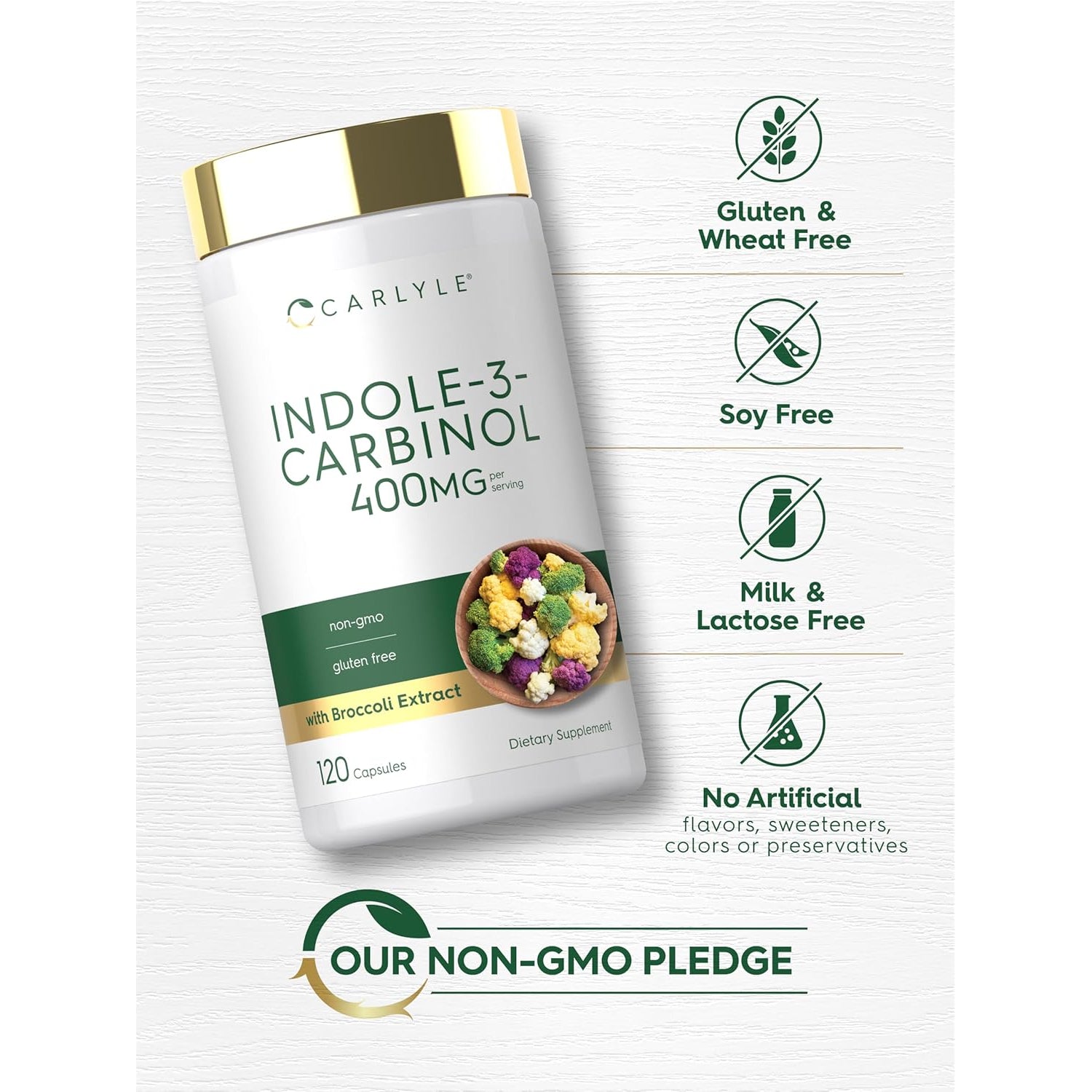 Carlyle Indole-3-Carbinol 400 Mg Supplement | 120 Capsules | I3C with Broccoli Resveratrol Blend | Vegetarian, Non-Gmo & Gluten Free