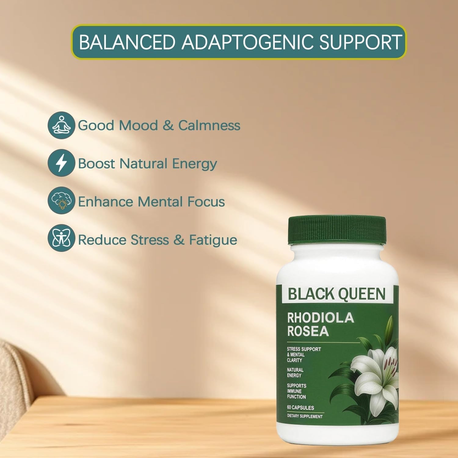 Black Queen Rhodiola Rosea Capsules 500Mg - 60 Capsules