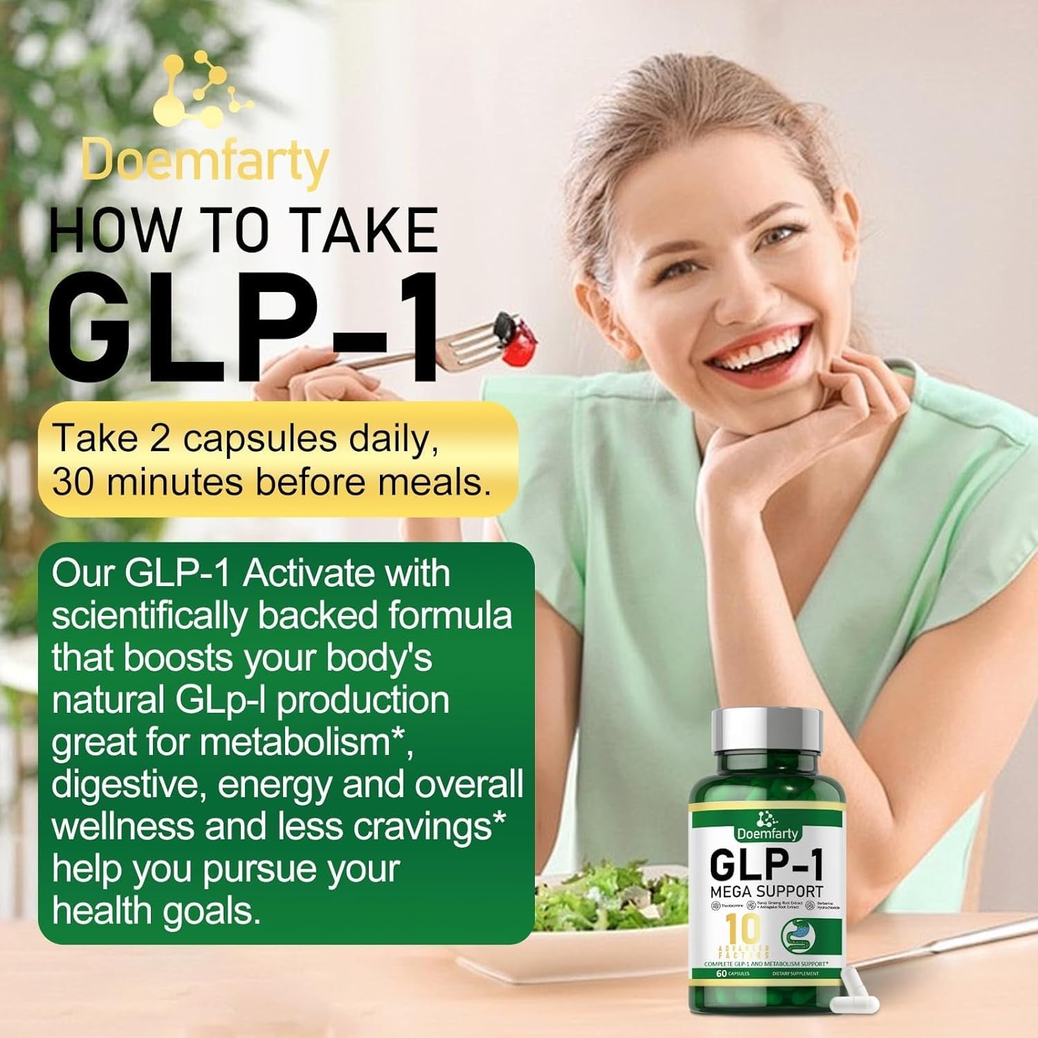 GLP-1 Supplement, GLP-1 Support Capsules with Berberine, Naturally GLP1 Production, GLP-1 Probiotic Capsules for Women & Men, 60 Count