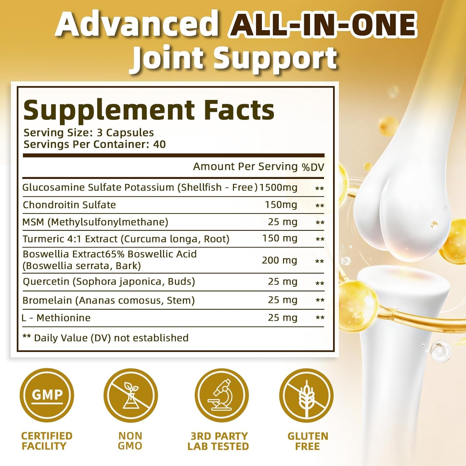 Joint Health Supplement for Women & Men, Joint Support Supplement Glucosamine Chondroitin MSM, 120 Capsules