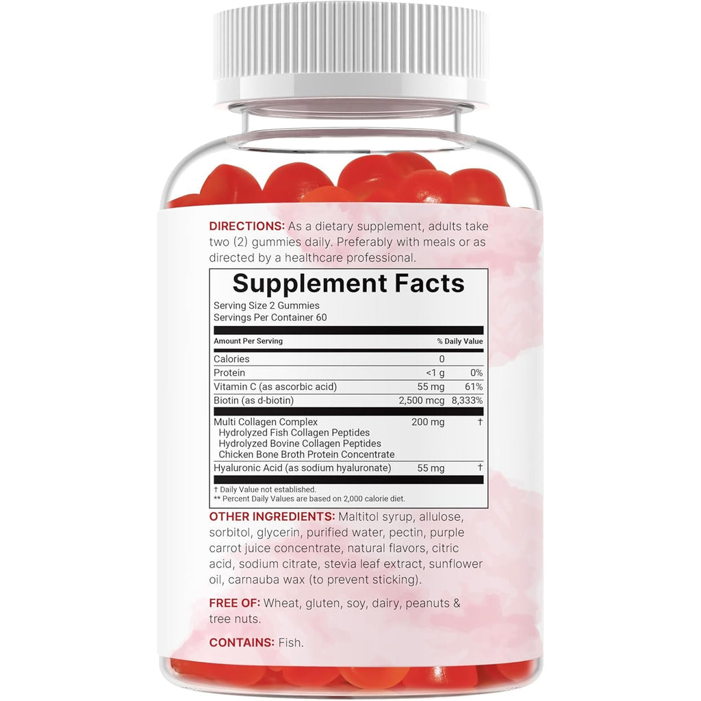 Micro Ingredients Multi Collagen Peptides, 120 Collagen Gummies | Type I,II,III,V,X Protein with Biotin, Hyaluronic Acid, & Vitamin C Complex | Pomegranate & Berry Flavored | Sugar Free, Non-Gmo