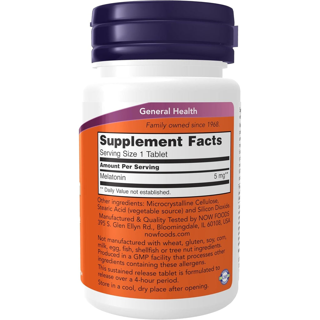 NOW Foods Supplements, Melatonin 5 Mg, Sustained Release, Formulated for a 4-Hour Release Period, 120 Tablets