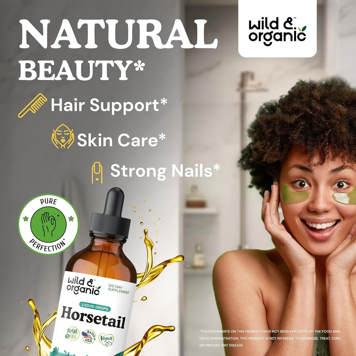 Wild & Organic Horsetail Herb Tincture - Hair Skin and Nails Support - Liquid Horsetail Supplement - Vegan, Sugar & Alcohol-Free Leaf Extract Drops - 4 Fl Oz