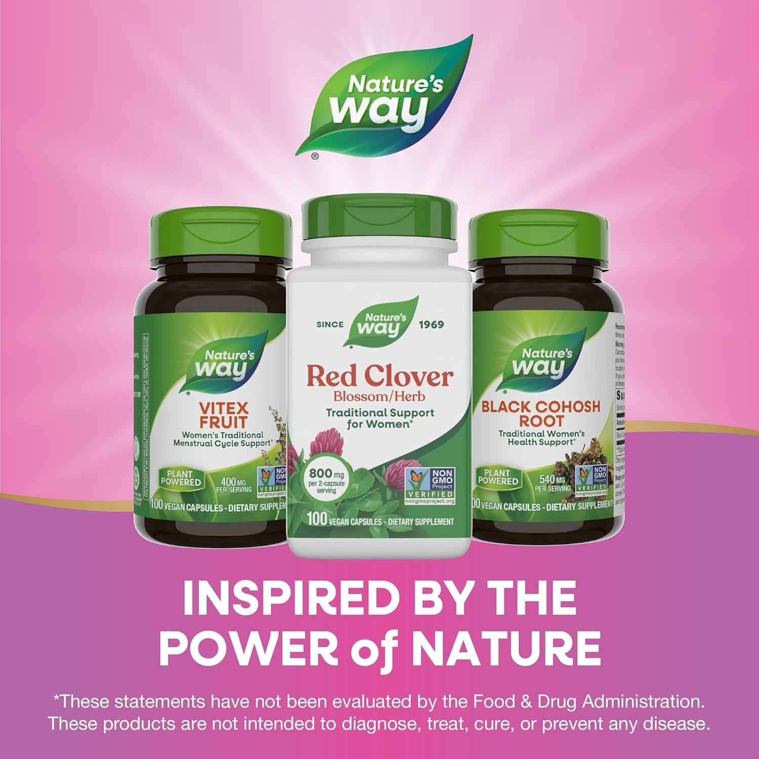Nature'S Way Red Clover Blossom Herb, Traditional Health Support for Women*, 800 Mg per 2-Capsule Serving, Non-Gmo Project Verified, Red Clover Supplement, 100 Vegan Capsules (Packaging May Vary)