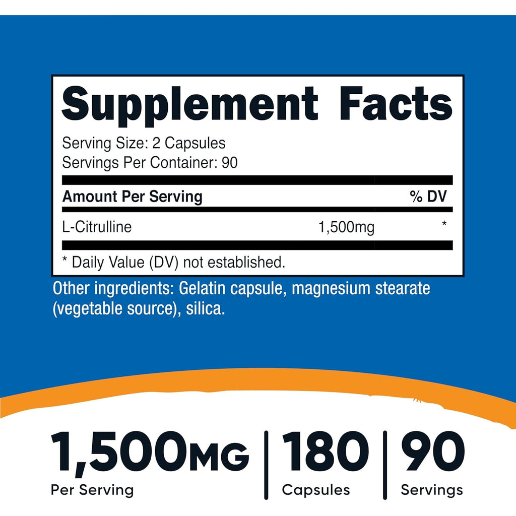 Nutricost L-Citrulline 1500Mg, 180 Capsules - 750Mg per Capsule, Gluten Free, Non-Gmo, Packaging May Vary