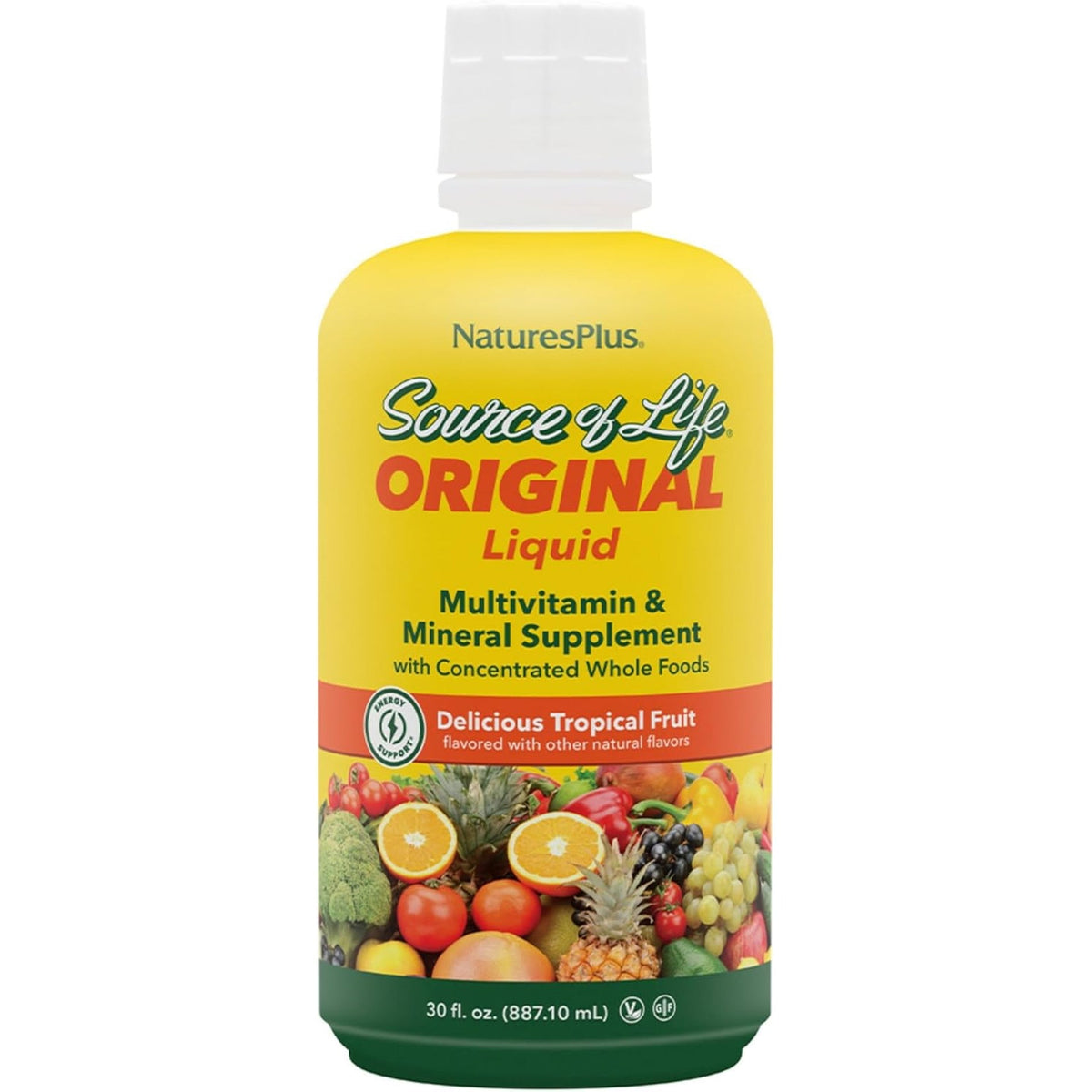 Naturesplus Source of Life Liquid, Tropical Fruit - 30 Fl Oz - Multivitamin & Mineral Supplement - Gluten Free, Vegetarian - 30 Servings