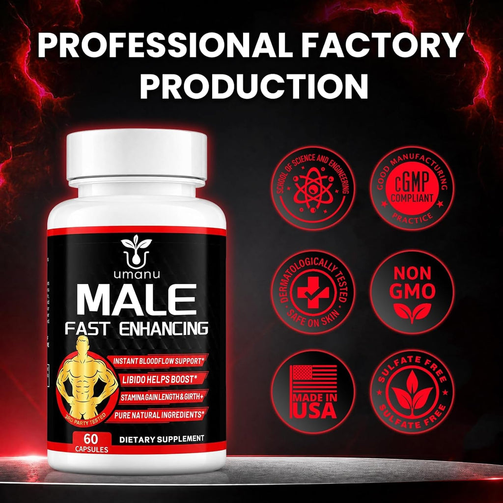 Umanu Fast-Acting Male Enhancing Supplement – Boost Blood Flow, Gain Drive, Size (Length + Girth), Increase Stamina – Made with Maca, Epimedium & Other Natural Ingredients – 3Rd Party Tested