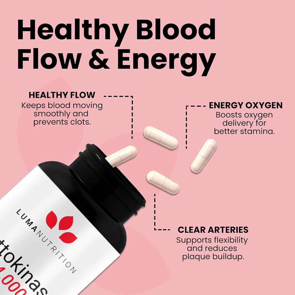 Luma Nutrition Nattokinase Supplement - Natto 4000 FU per Serving, Premium Heart Health Support - Vegan & Gluten Free - 60 Capsules, 30 Servings- Made in USA