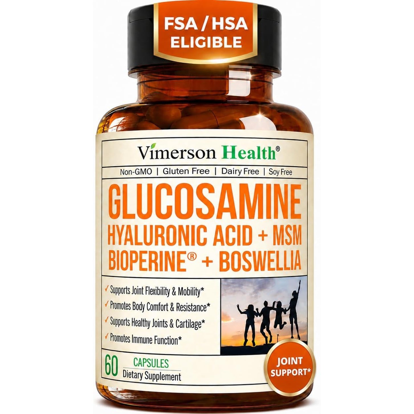 Joint Support Supplement with Glucosamine Sulfate, Hyaluronic Acid, Boswellia & MSM – Supports Joint Health, Mobility & Bone Strength – for Daily Use – FSA Eligible 60 Capsules