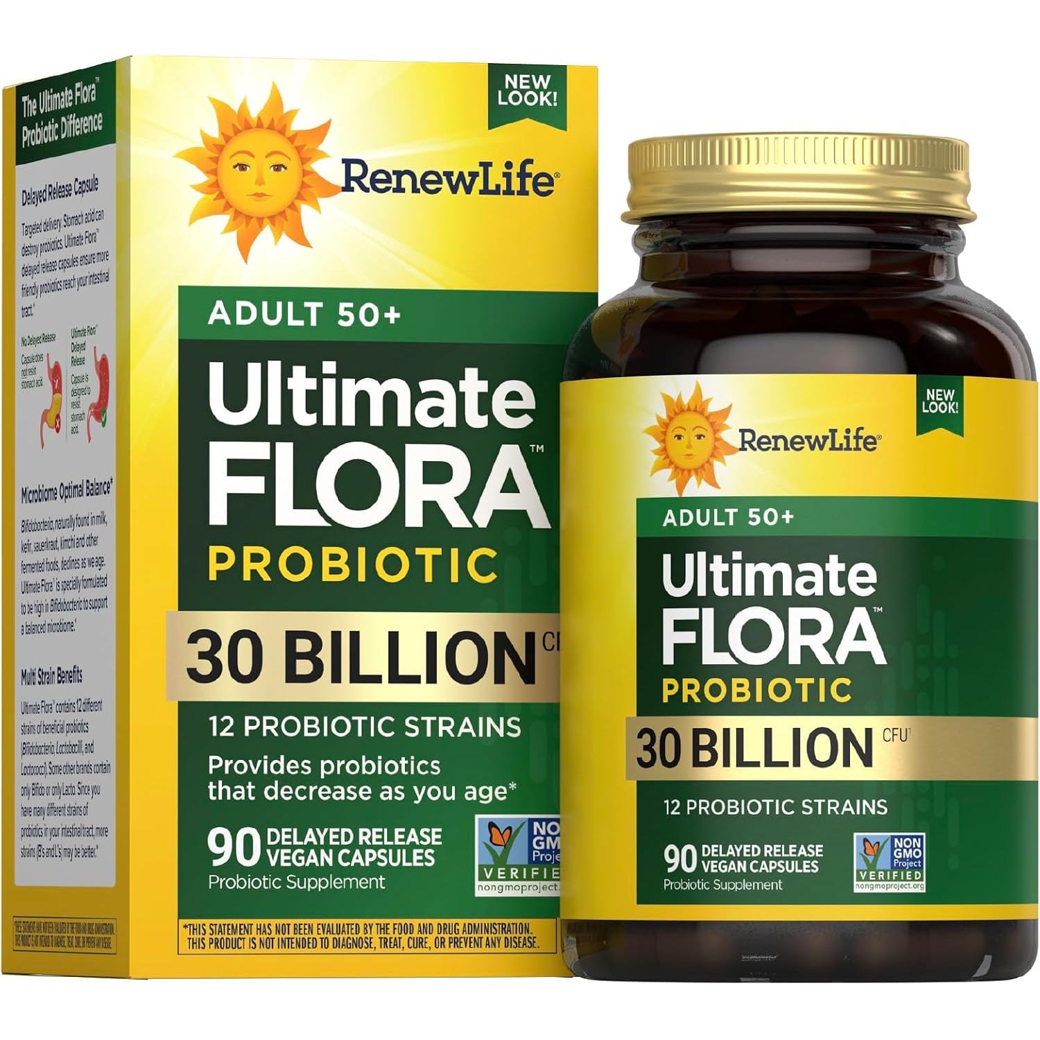 Renew Life Probiotic Adult 50 plus Probiotic Capsules, Daily Supplement Supports Urinary, Digestive and Immune Health, L. Rhamnosus GG, Dairy, Soy and Gluten-Free, 30 Billion CFU, 90 Count