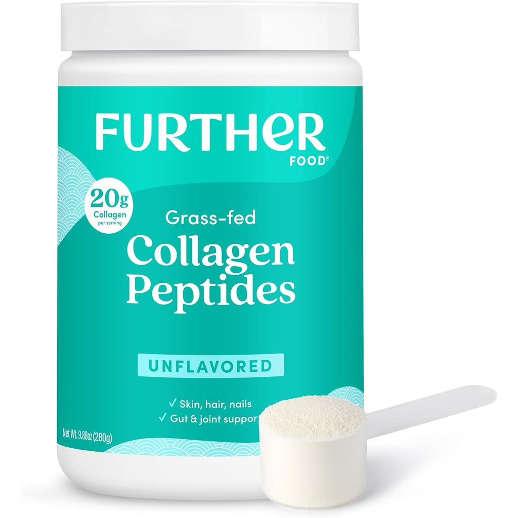 Further Food Unflavored Collagen Peptides Powder - 100% Grass-Fed, Hydrolyzed Type 1 & 3, 20G of Collagen per Serving, Supports Skin, Hair, Nails & Joints, 9.88 Oz