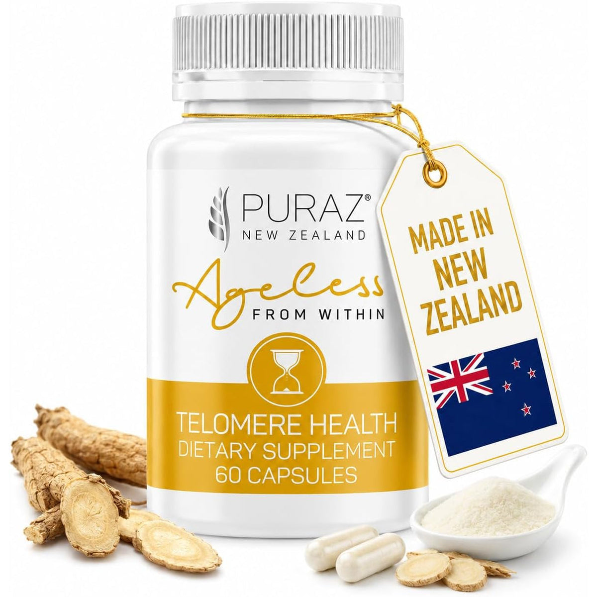 Telomere Supplements with Potent Astragalus Root Extract & Collagen - Advanced Formula for Telomere Lengthening, Anti-Aging Supplement, Longevity, DNA Repair & Antioxidant Defense - 60 Capsules