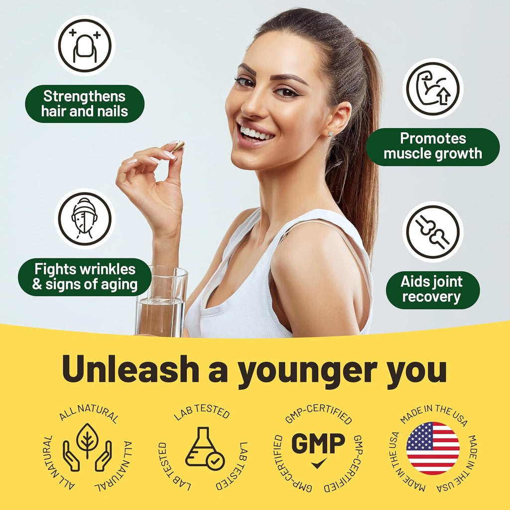 Vegan Collagen Supplements with Biotin for Hair, Skin, Nails & Joints - 2 Months Supply. Cruelty Free Plant Based Collagen Vegan, Vegetarian Collagen Booster Pills. Vegan Collagen for Women and Men