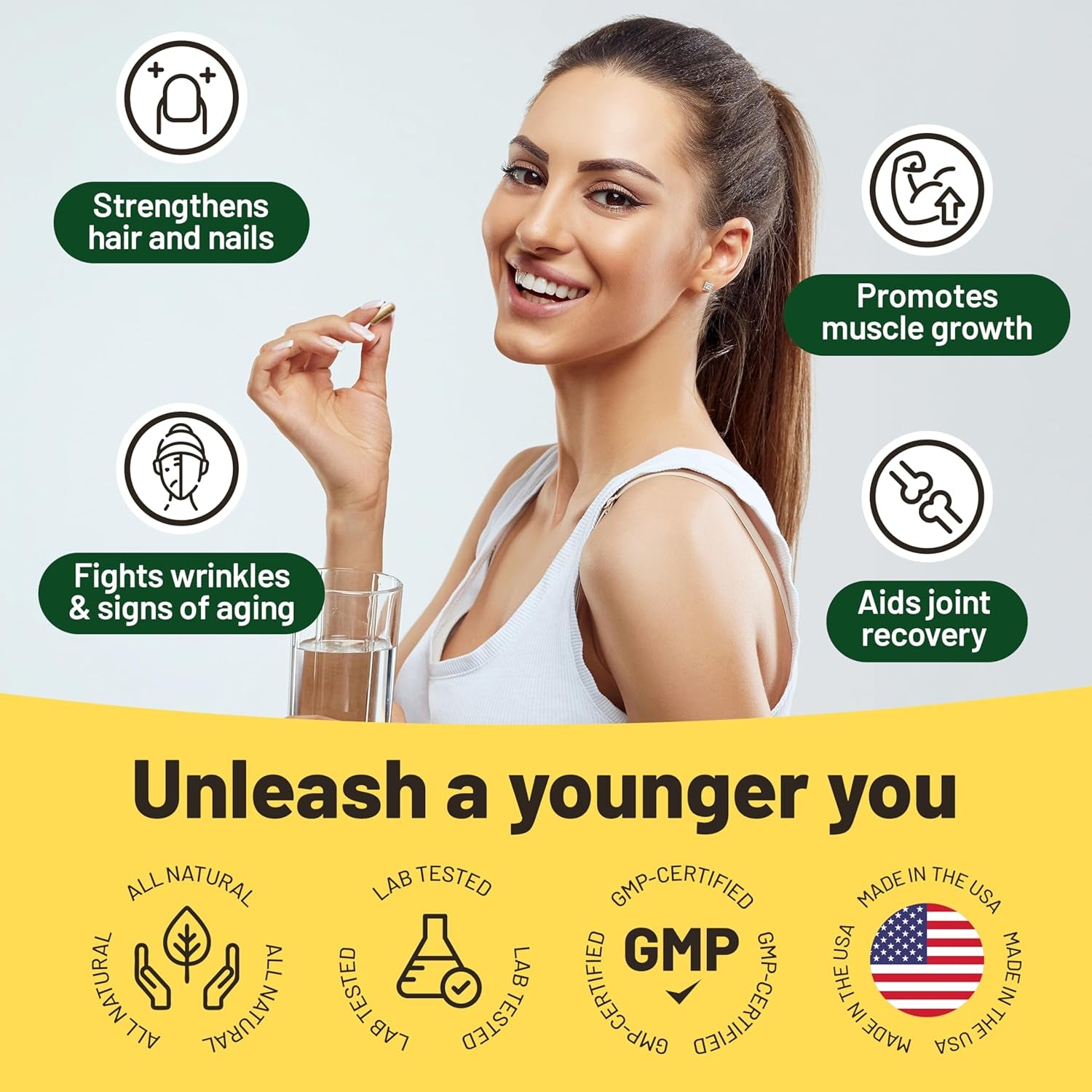 Vegan Collagen Supplements with Biotin for Hair, Skin, Nails & Joints - 2 Months Supply. Cruelty Free Plant Based Collagen Vegan, Vegetarian Collagen Booster Pills. Vegan Collagen for Women and Men