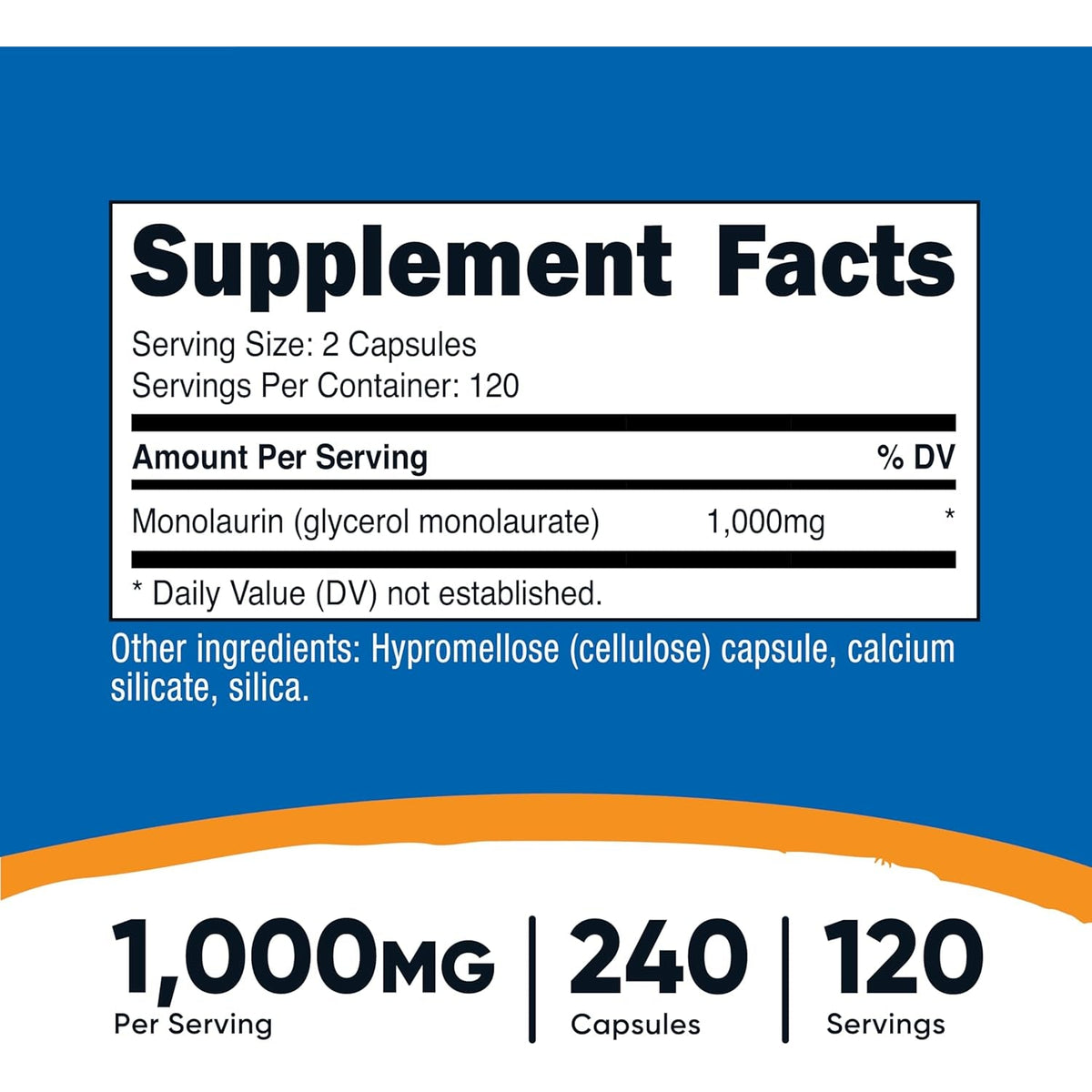 Nutricost Monolaurin 1000 Mg (120 Servings, 240 Capsules) - Gluten-Free, Non GMO, Vegan