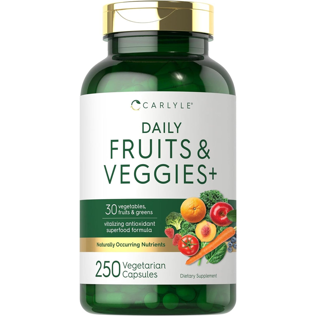 Carlyle Fruits and Veggies Supplement | 250 Capsules | Made with 30 Fruits and Vegetables | Vegetarian, Non-Gmo, Gluten Free Superfood Formula