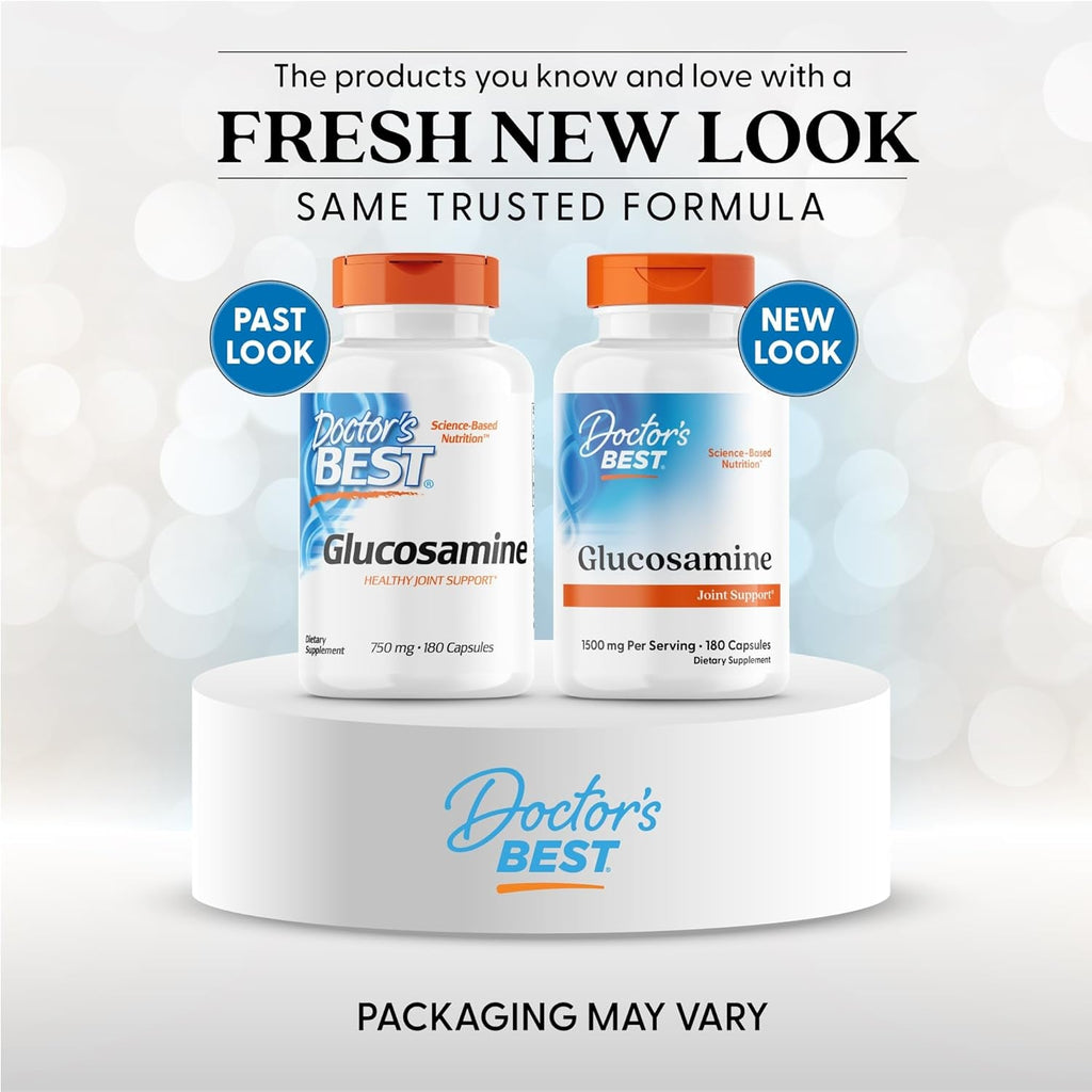 Doctor'S Best Glucosamine Supplement for Men & Women - Glucosamine 1500Mg per 2 Capsules, Joint Health Support for Adults, Gluten Free, Non GMO, Soy Free - 180 Caps