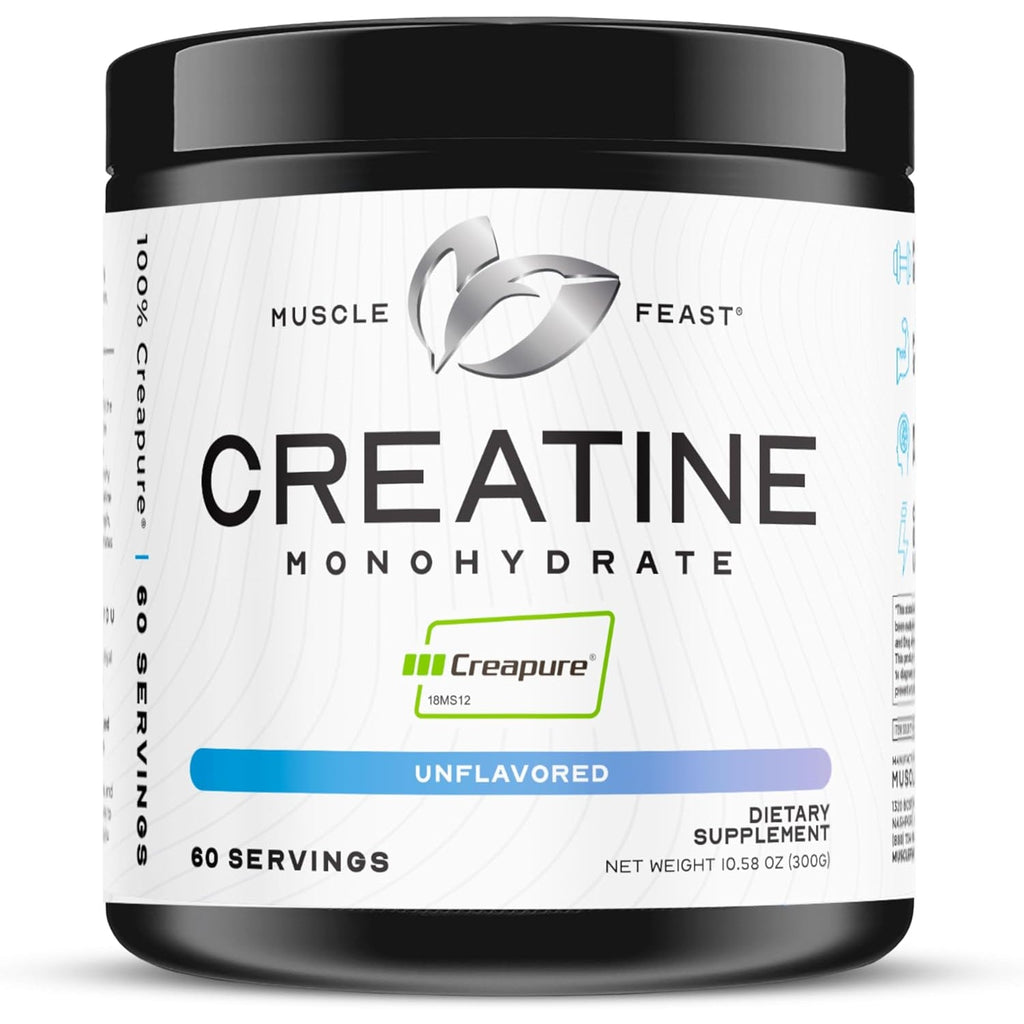 Muscle Feast Creapure Creatine Monohydrate Powder, Vegan Keto Friendly Gluten-Free, Mass Gainer, Muscle Recovery Supplement and Trusted Creatine for Muscle Growth, Creatine Powder, Unflavored, 300G