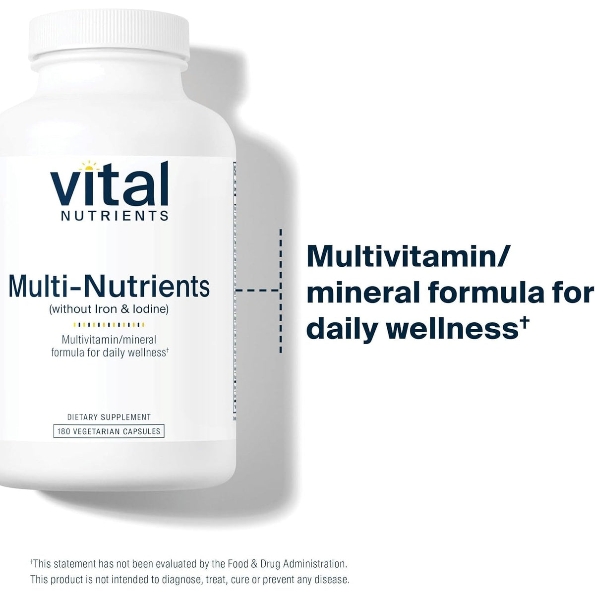 Vital Nutrients Multi-Nutrients (No Iron or Iodine) - Comprehensive Vegetarian Daily Multivitamin and Mineral Formula with Potent Antioxidants* - Gluten, Dairy, Soy Free - Non-Gmo - 180 Capsules