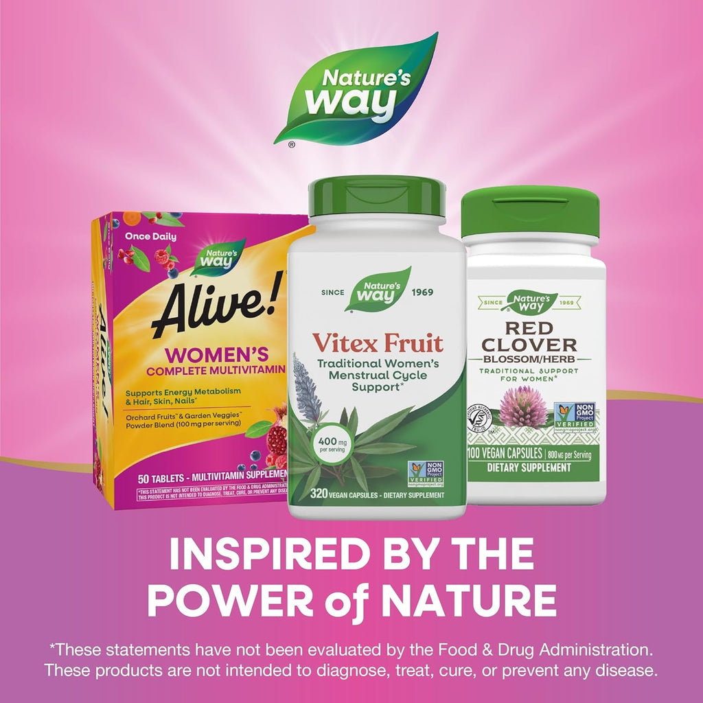 Nature'S Way Vitex Fruit, Traditional Menstrual Cycle Support*, Traditional Women'S Health Support*, Chasteberry Supplement for Women, Vegan, 320 Capsules (Packaging May Vary)