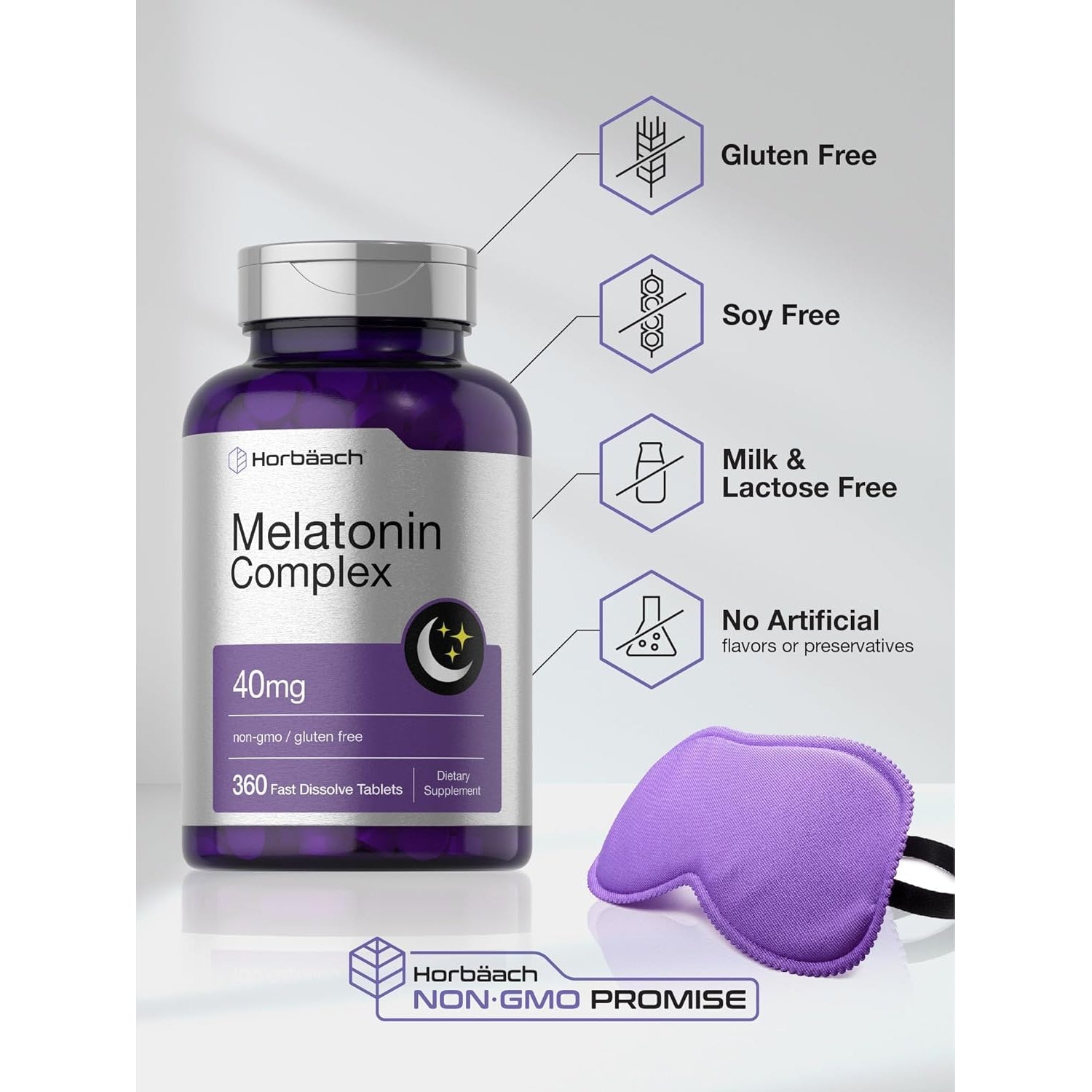 Horbäach Melatonin 40Mg Complex | 360 Fast Dissolve Tablets | Adult Extra Strength Supplement | with Chamomile and Ashwagandha | Vegetarian, Non-Gmo, Gluten Free