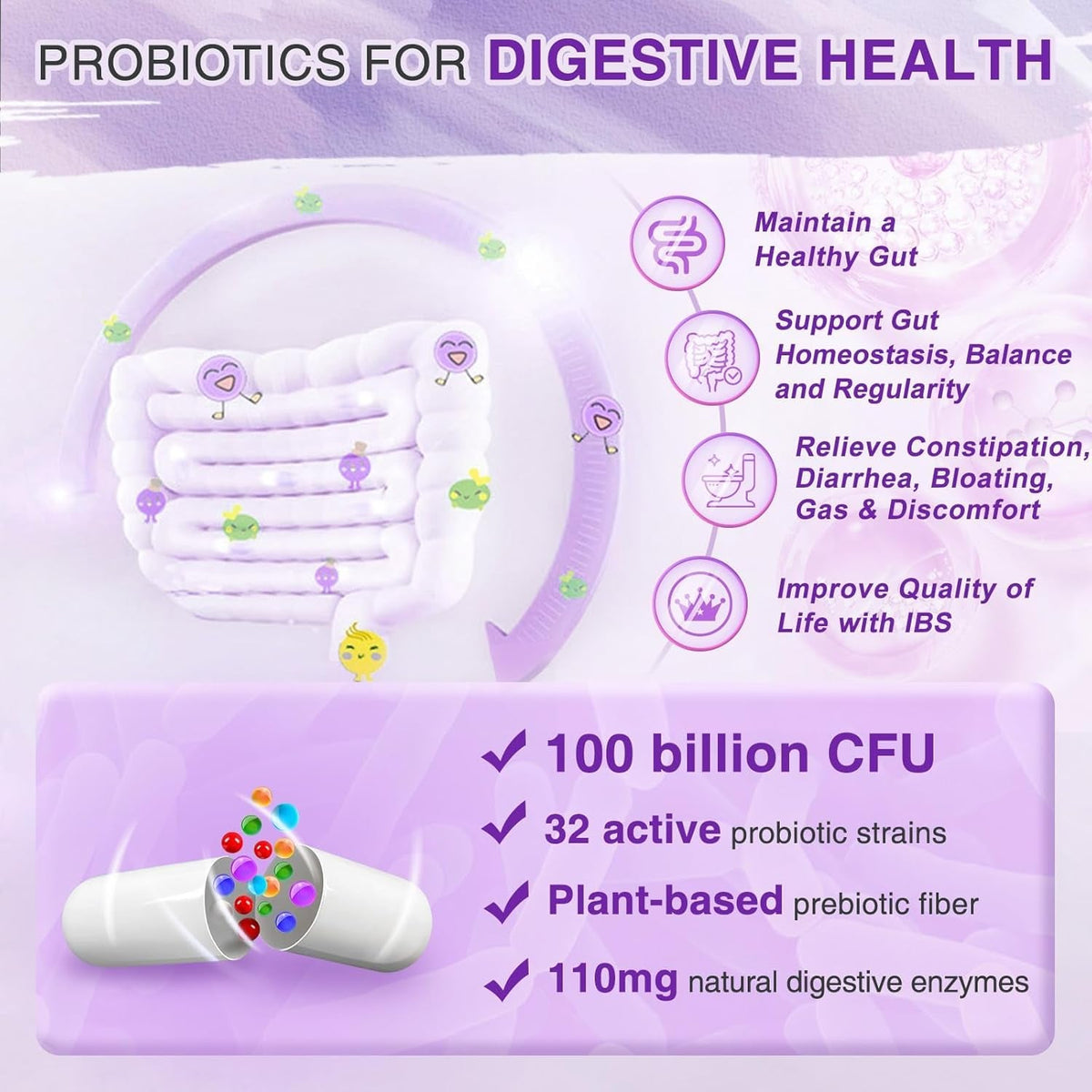 ZEBORA Probiotics for Women Digestive Health with Enzymes & Prebiotics 100 Billion Cfus| Vaginal Probiotics with D Mannose & Cranberry | Urinary Tract Health | Immune Support, 90 Capsules