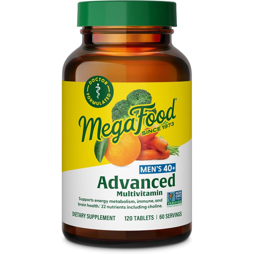 Megafood Men'S 40+ Advanced Multivitamin for Men - Dr-Formulated - Choline, Vitamin B, Vitamin C, Vitamin D, Zinc & Real Food - Brain Health, Immune Support - Vegetarian - 120 Tabs (60 Servings)