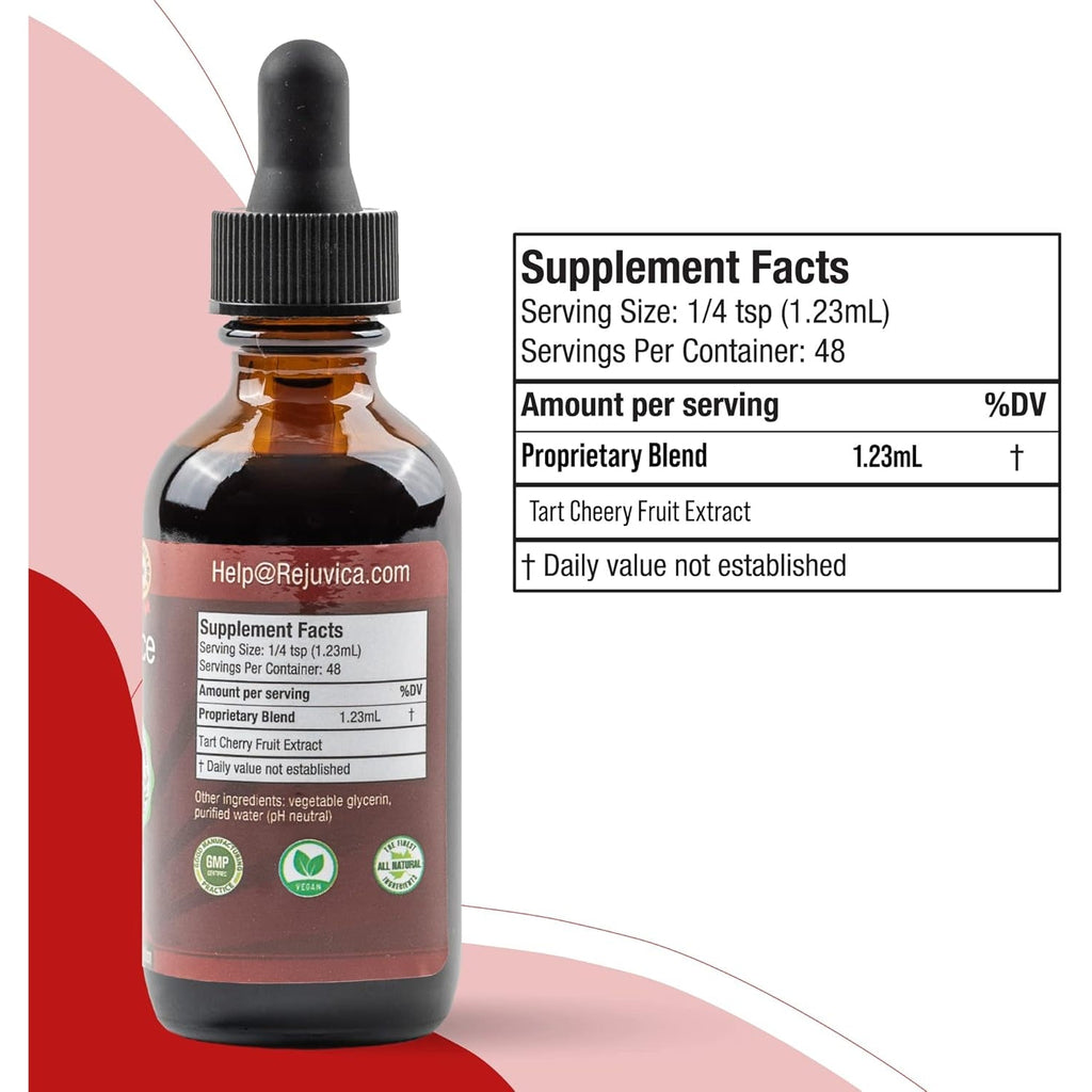 Rejuvica Health Cherry Force Montmorency Tart Cherry Liquid Drops 2 Fl Oz | Joint & Uric Acid Support | Helps with Inflammation, Sleep & Recovery | High Absorption Liquid Extract | Vegan Supplement