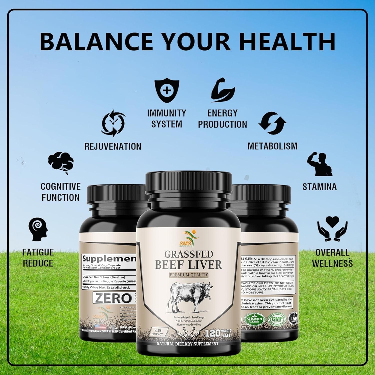 Grass Fed Desiccated Beef Liver Capsules (120 Pills, 480-500Mg Each) - Natural Iron, Vitamin A, B12 for Energy - Humanely Pasture Raised Undefatted without Hormones or Chemicals