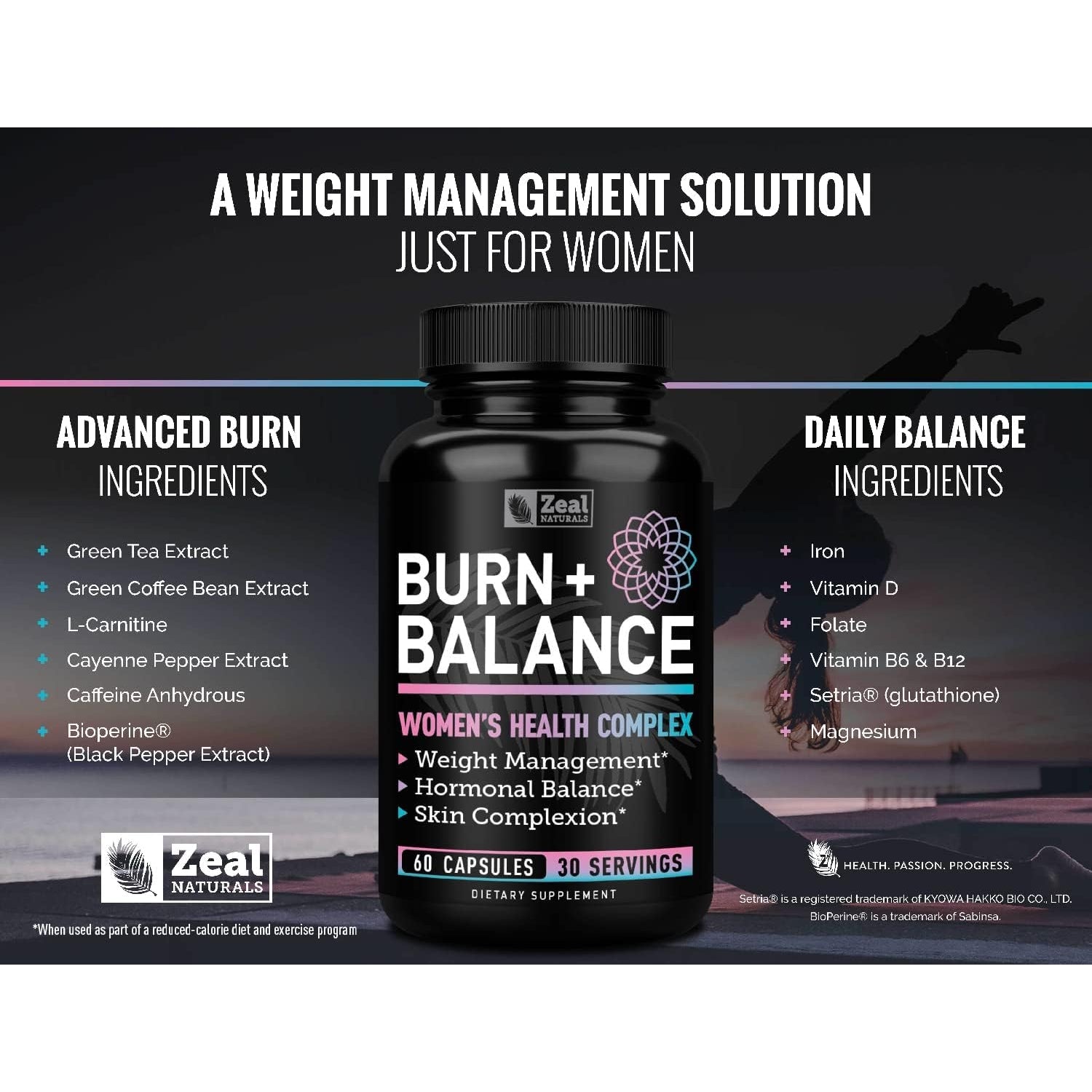 Zeal Naturals Weight Loss Support for Women + Daily Balance Vitamins (Iron, Vitamin D, Setria®, Folate) Premium Diet Support Pills for Women+ Multivitamin and Hormone Support
