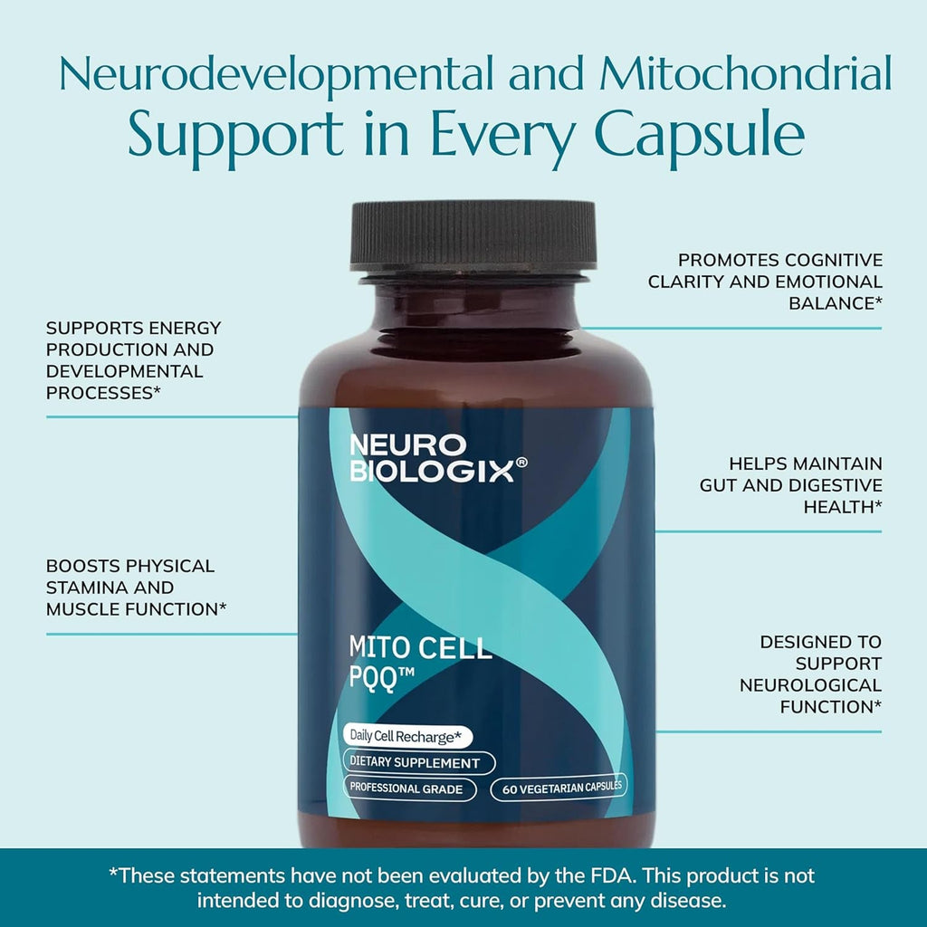 Neurobiologix Mito Cell PQQ Energy & Focus Supplement with Coq10, Vitamin C, NADH, Acetyl L Carnitine & Antioxidants for Cellular Health & Mitochondrial Support, Promotes Overall Wellness, 90 Capsules