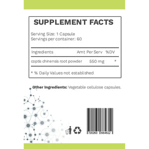 Chinese Coptis (Coptis Chinensis) - No Binder, No Fillers - Potent Whole Herb Huang Lian Su - Goldthread 550Mg Berberine Coptisine - Packaging May Vary