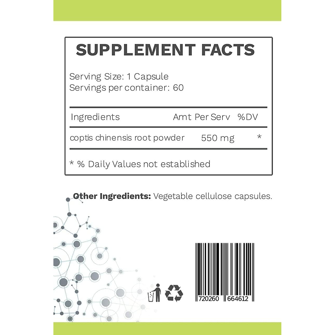 Chinese Coptis (Coptis Chinensis) - No Binder, No Fillers - Potent Whole Herb Huang Lian Su - Goldthread 550Mg Berberine Coptisine - Packaging May Vary