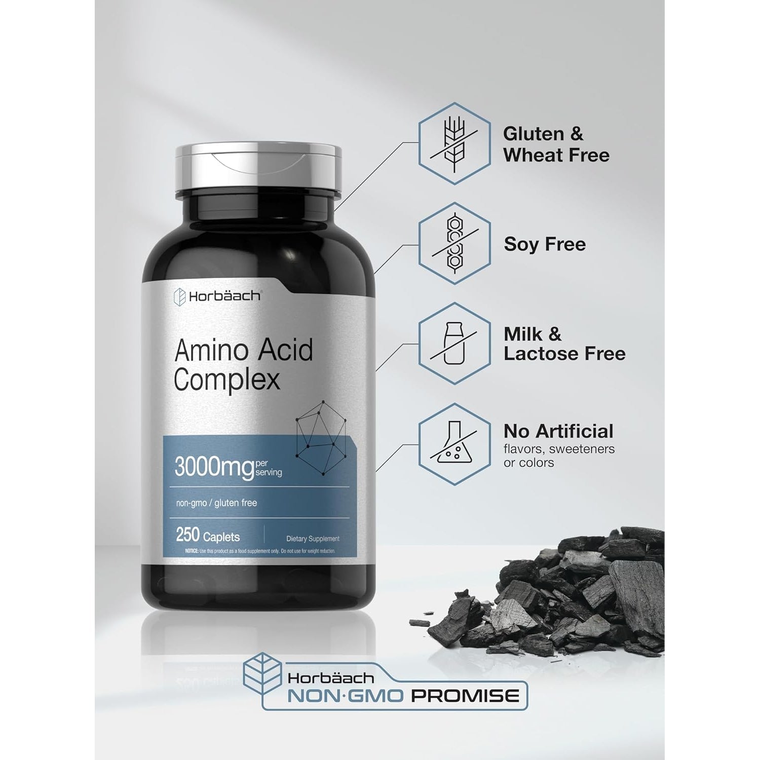 Horbäach Amino Acid Complex 3000Mg | 250 Caplets | Non-Gmo, Gluten Free Supplement
