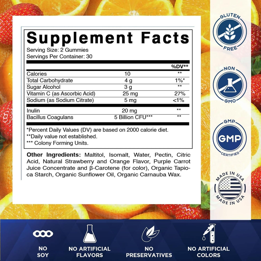 Vitamatic Probiotic Sugar Free Gummies for Men and Women – 5 Billion Cfus Digestive, Immune & Gut Health Support – Gluten Free