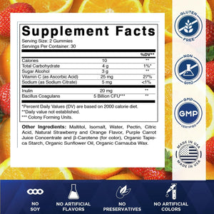 Vitamatic Probiotic Sugar Free Gummies for Men and Women – 5 Billion Cfus Digestive, Immune & Gut Health Support – Gluten Free