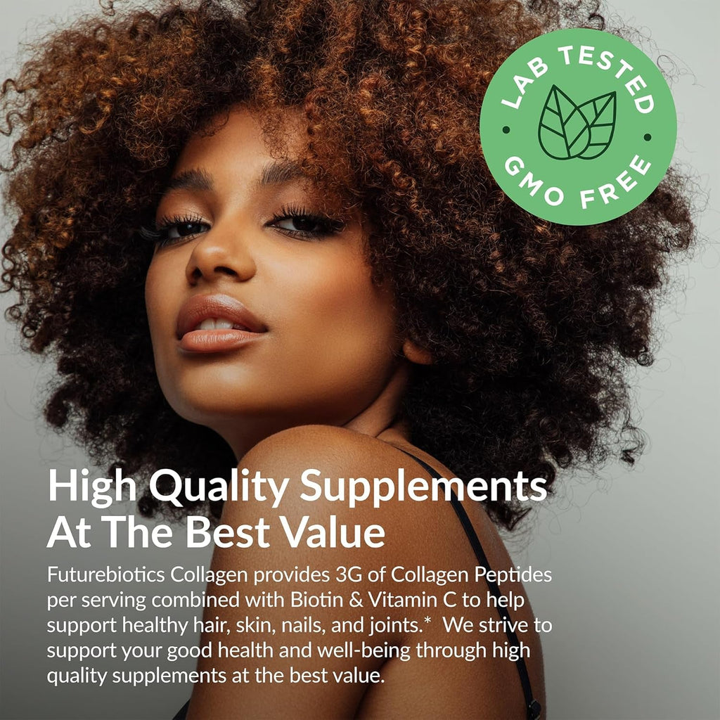 Futurebiotics Collagen Peptides with Biotin & Vitamin C Complex 3-In-1 Formula - for Hair, Skin & Nails Support, Non-Gmo, 90 Tablets