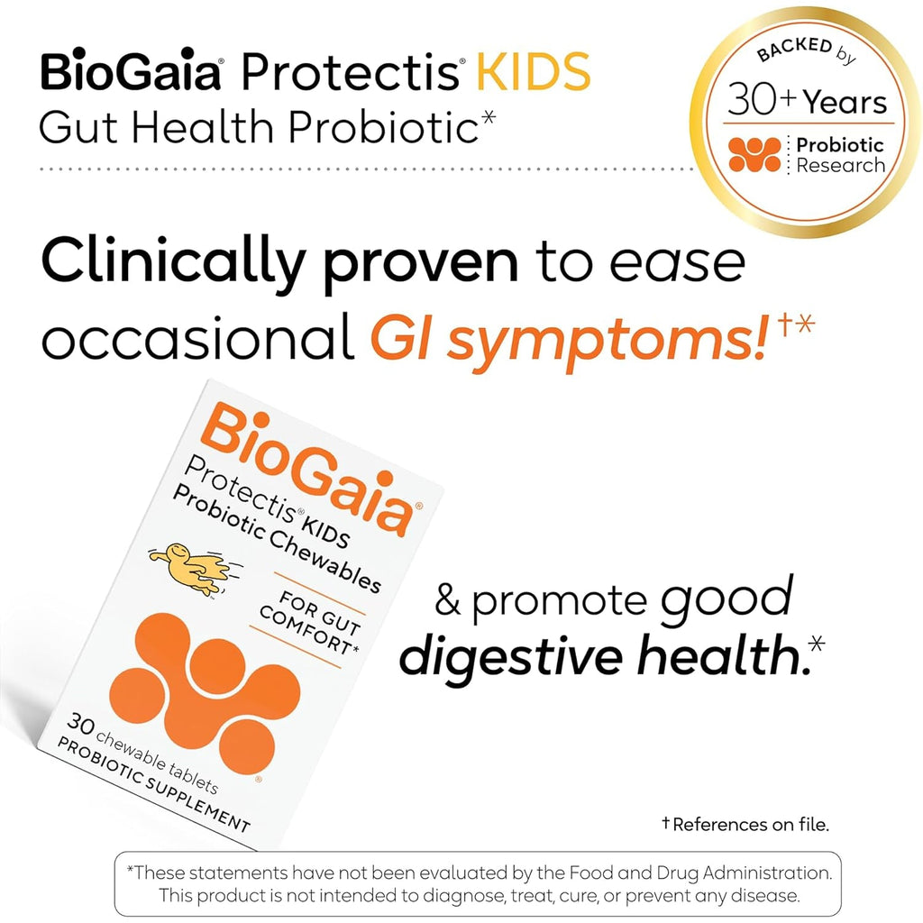 Biogaia Protectis Kids | Probiotic for Ages 3+ | Eases Occasional Digestive Issues & Promotes Regularity | Allergen, Dairy, Soy & Gluten Free | Backed by 30 Years of Research | 30 Day Supply