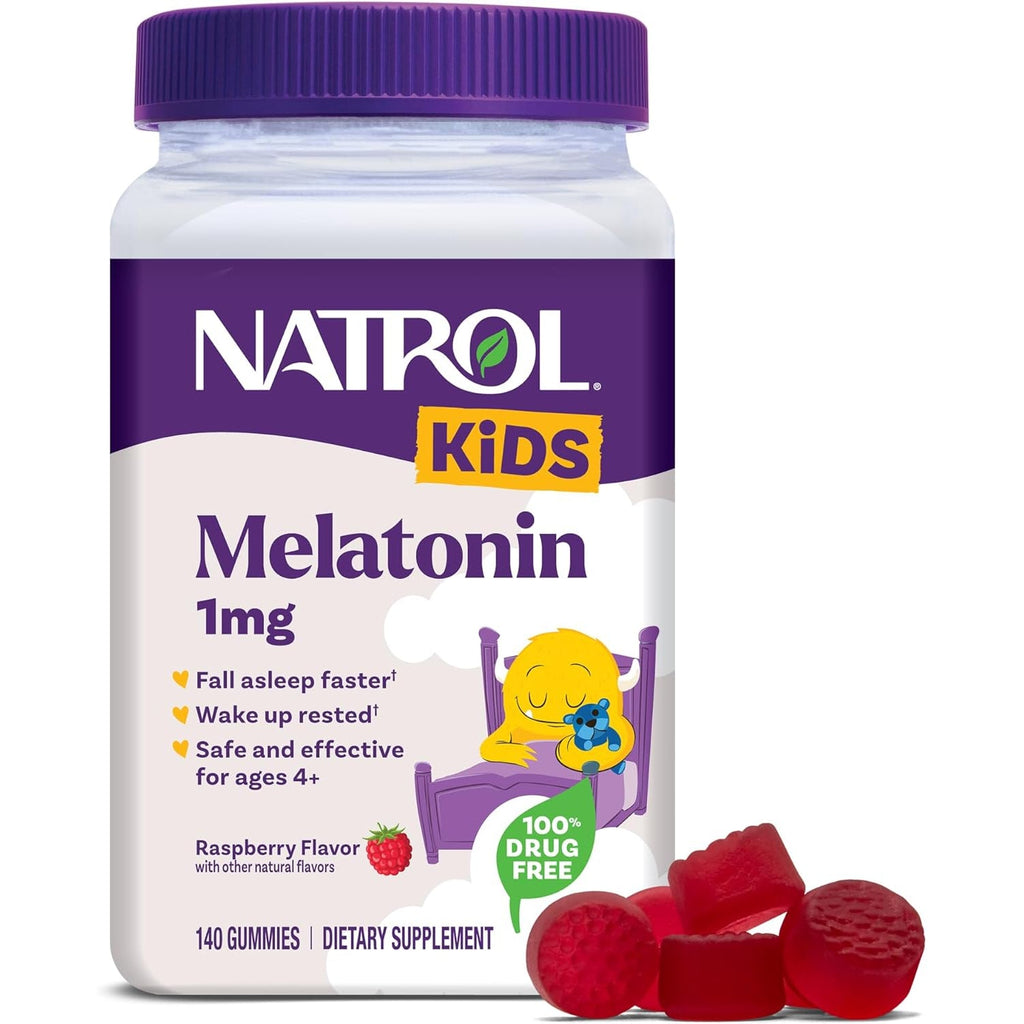 Natrol Kids Melatonin Gummies 1Mg, Children'S Melatonin for Restful Sleep, 140 Raspberry-Flavored Sleep Gummies, 140 Day Supply