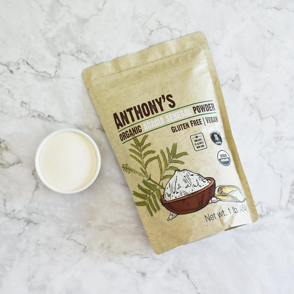 Anthony'S Organic Acacia Senegal Powder, 1 Lb, Batch Tested Gluten Free, Non GMO, Soluble Fiber, Prebiotic
